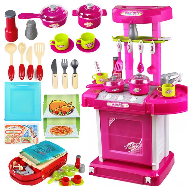 

1set Portable Pink Electronic Children Kids Kitchen Cooking Girl Toy Cooker Play Set