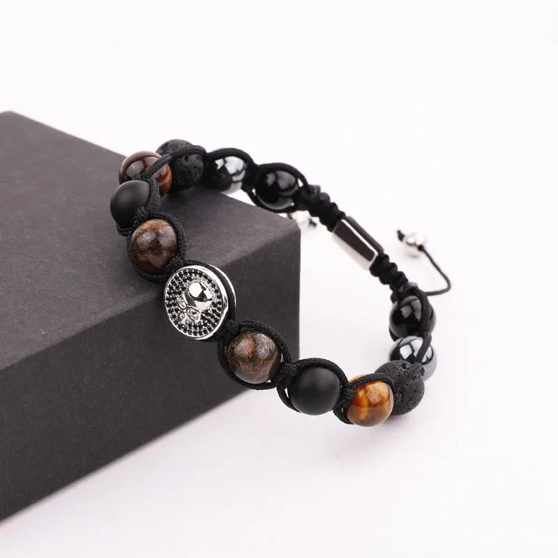 New Fashion Men Bracelet Natural Stone CZ Skull Charm Braided Macrame Bracelet Jewelry Gift Men - Image 3