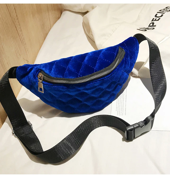 Blue Новая Золотая Бархатная нагрудная сумка забавная поясная сумка женская ромбовидная нагрудная сумка-мессенджер одноцветная карманная нагрудная сумка G110 - Цвет: Blue