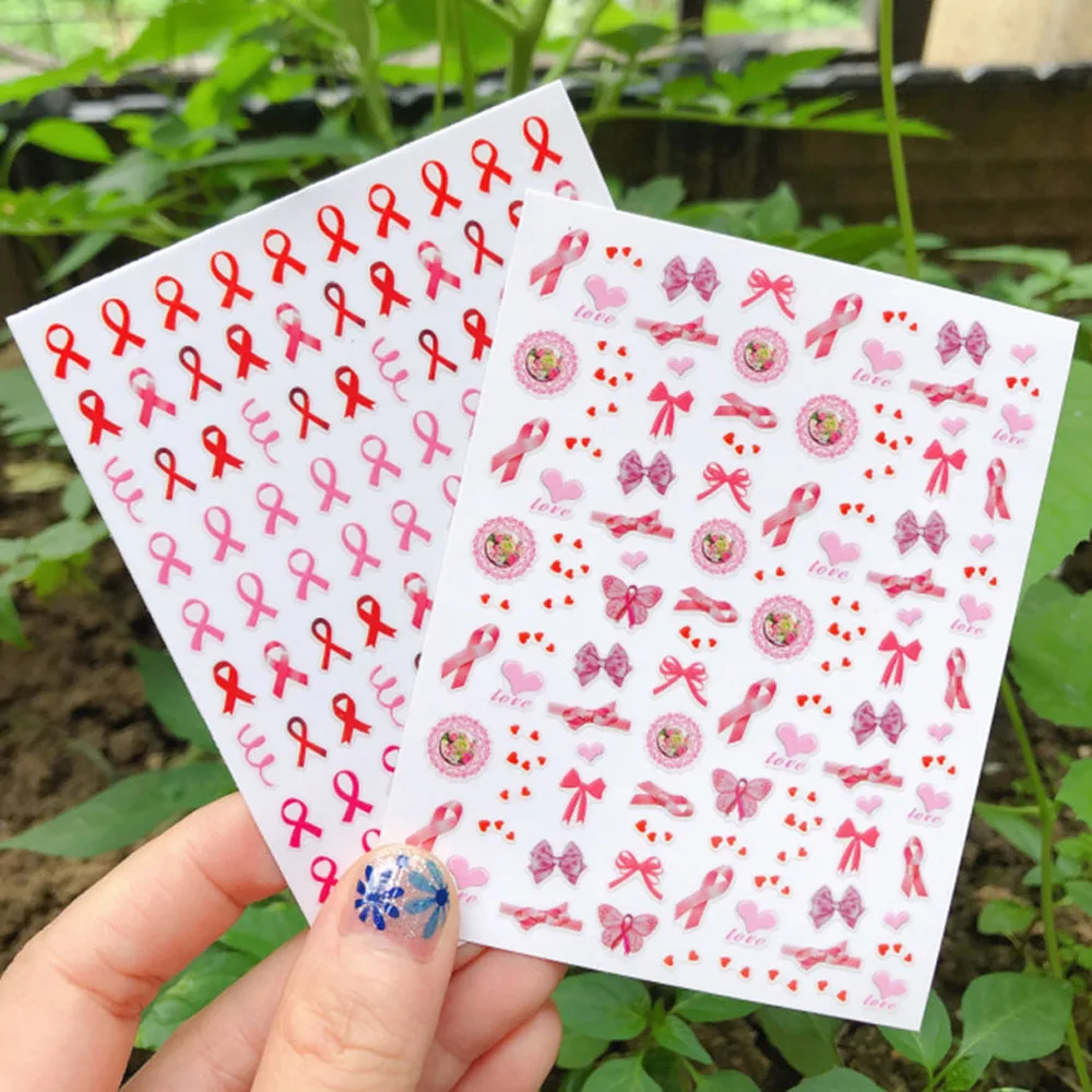 Nail Stickers Nail Art Tools Nail Art Decoration Nail Decals 1pcs Pink Ribbon Nail Art Decals Breast Cancer Awareness Manicure Accessories Salon Women's Breast Health Love Faith Stickers