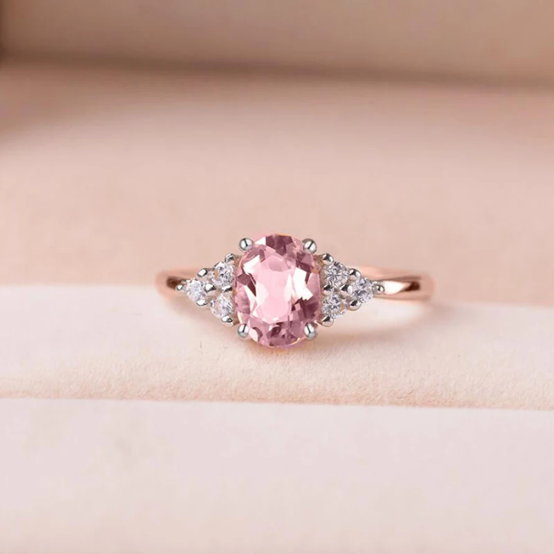 ZN Pink Oval Crystal Ring for Women Simple Style Engagement Ring Wedding Rings Jewelry Gifts womens ring