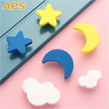 Children Rubber Door Handles Cute Pink Heart Star Moon Cloud Kitchen Cabinet Knobs and Handles Furniture Handle Drawer Pulls