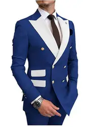 Men's Suits & Blazers Champagne Double Breasted 2021 Latest Design Gold Button Groom Wedding Tuxedos Costume Homme Jacket Pants