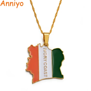 

Anniyo COTE D IVOIRE Map Flag Gold Color Necklaces Ivory Coast Country Map Jewelry #076606