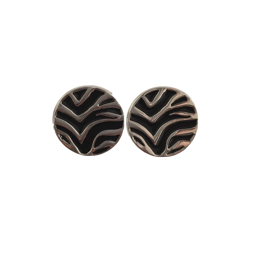 

CLASSIC WOMEN EARRINGS ZEBRA TEXTURED BUTTON RHODIUM COLOR PLATING