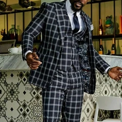 Handsome Terno Masculino Slim Fit Check Plaid Mens Suits For Wedding Groom Tuxedos 3 Pieces Set Male Business Jacket Vest Pants