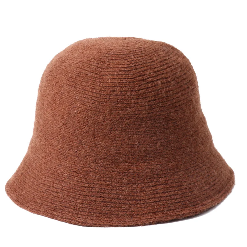 Новая осенняя и зимняя шапка женская вязаная Рыбацкая шапка Корейская новая однотонная дикая шапка японская Повседневная теплая шляпа-ведерко кепки - Цвет: Коричневый