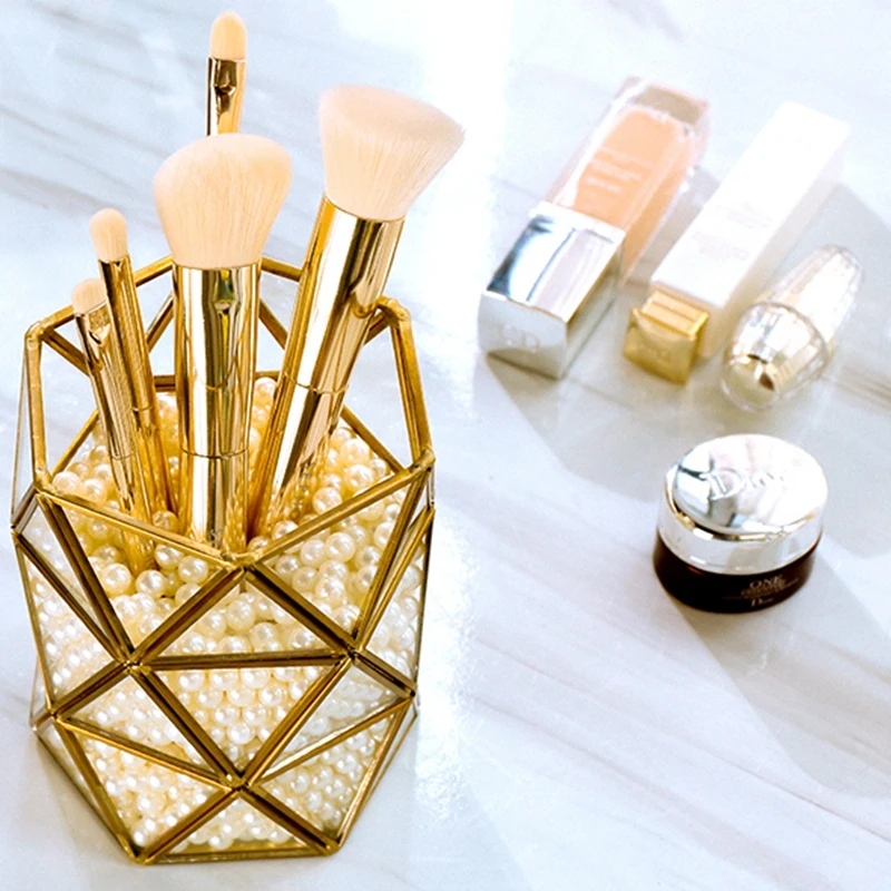 

Nordic Creative Glass Stationery Beauty Brush Tube Geometric Makeup Storage Bucket Storage Box Pen Holder Home Space Saving