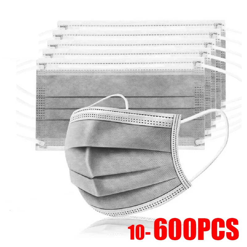 10-600pcs Disposable Adults Gray Face mask security protection Non-wove mouth 3 Layer Ply Anti-dust Protective masks masque | Красота и