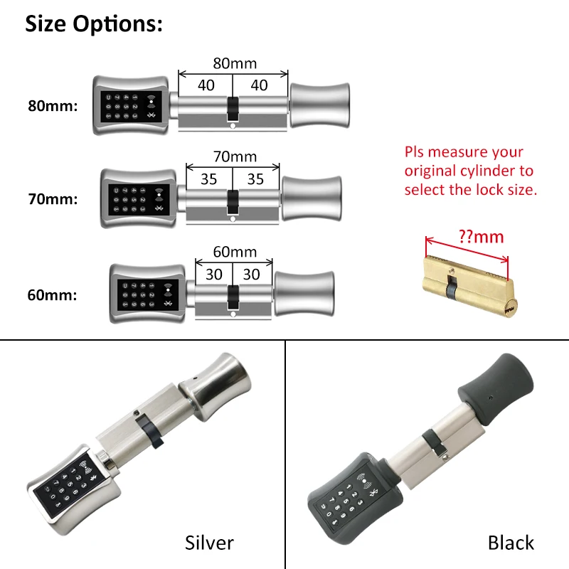 Smart Cylinder Lock With APP Keyless Electronic Door Lock Bluetooth Lock Digital