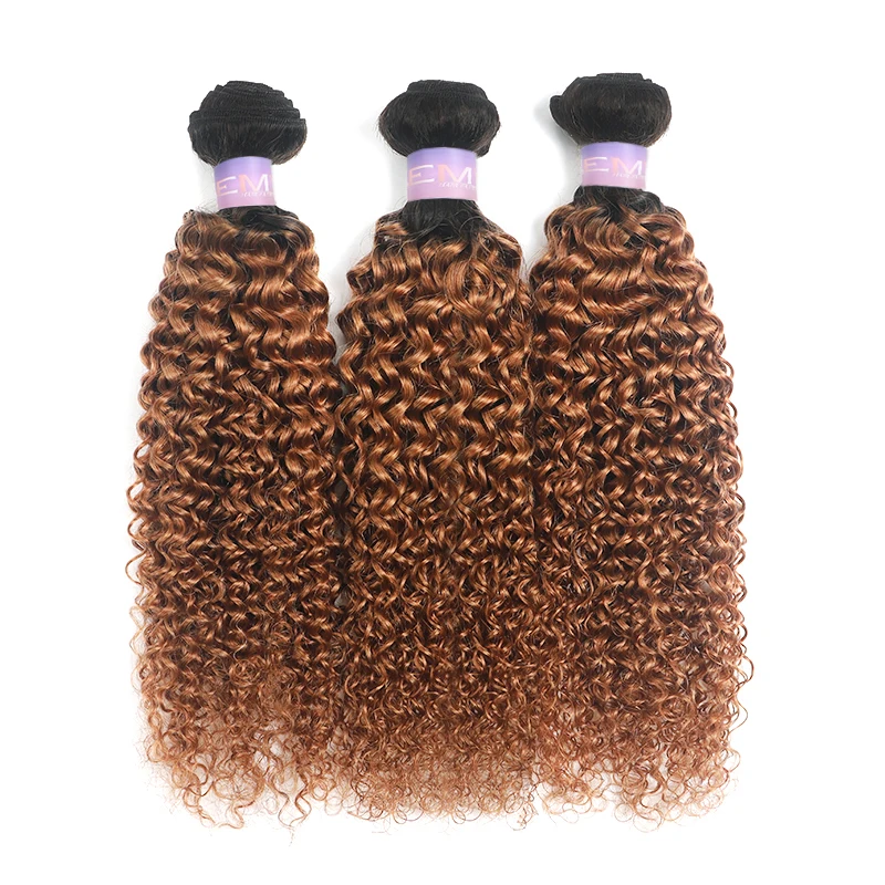 Бразильские коричневые кудрявые пряди волос с фронтальной 13x4 KEMY Hair T1B/30 натуральные кудрявые пучки волос с закрытием не Реми волос