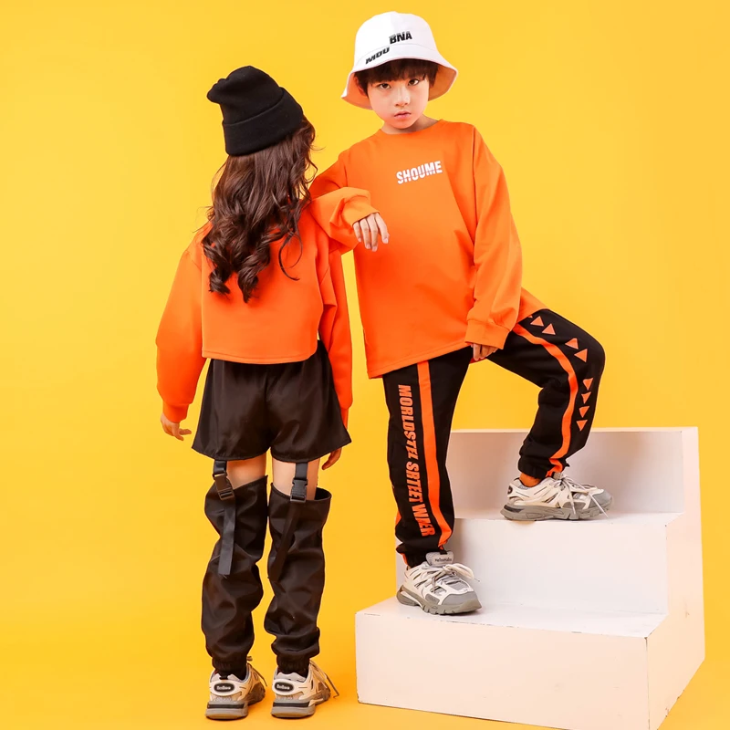 Kid Cool Hip Hop Clothing Sweatshirt Shirt Top Crop Hollow Causal Pants for Girl Jazz Ballroom Dance Costume Clothes