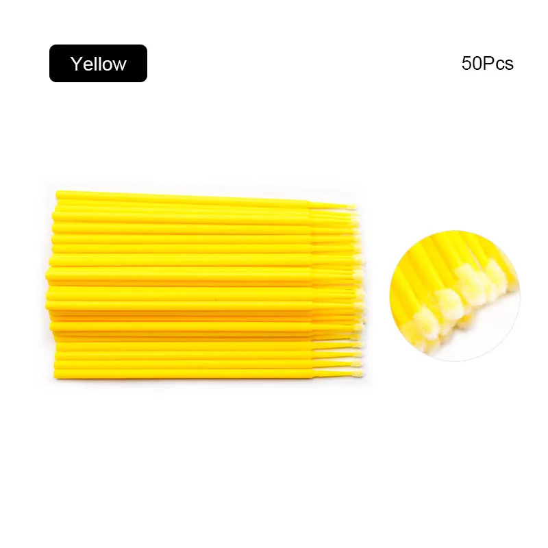 Yellow Красочные одноразовые микрощетки ресницы человека Расширение Удаление ресниц тампон микро щетка для наращивания ресниц инструменты MZS1015 - Handle Color: Yellow