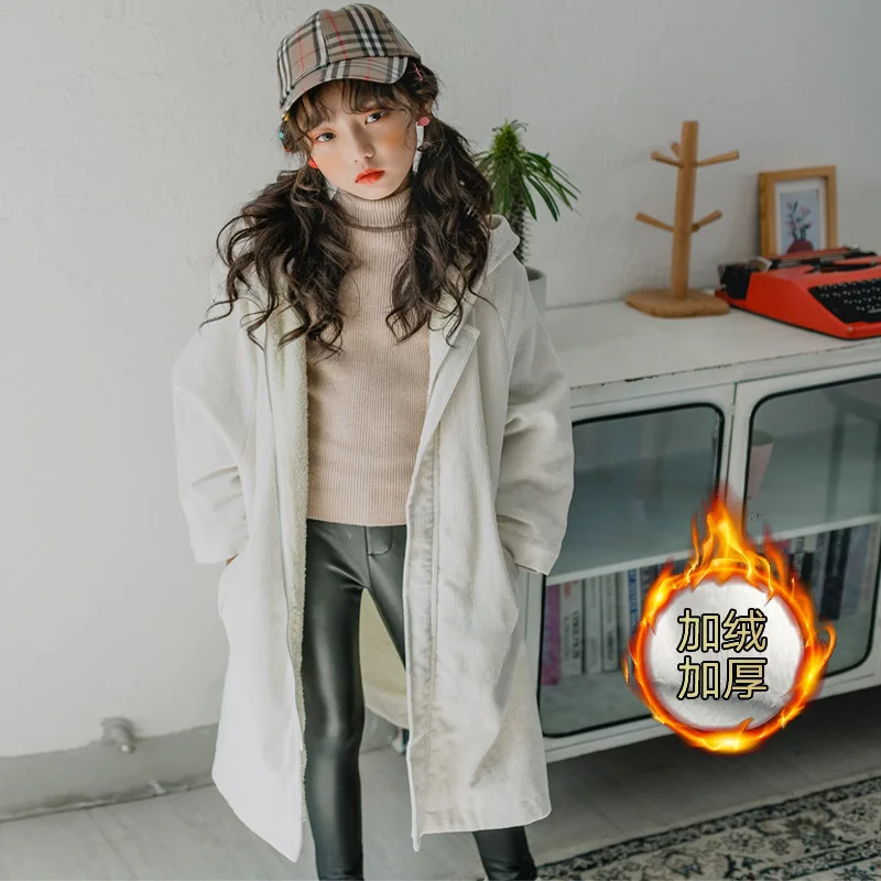 

Winter New Style Mid-length Zip-up Hoodie Girls Thick Jacket Coat Big Boy Korean-style CHILDREN'S Garment