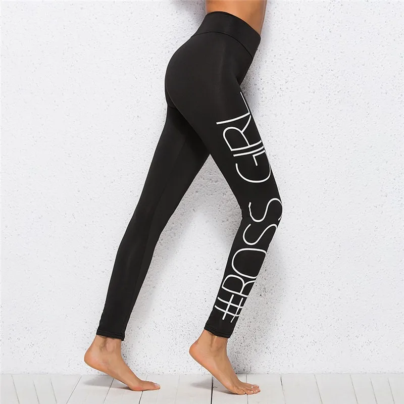 Marca Sexy mujeres Legging carta impresión Fitness polainas de moda Slim Legins alta cintura polainas pantalón Mujer para ejercicio sin costuras