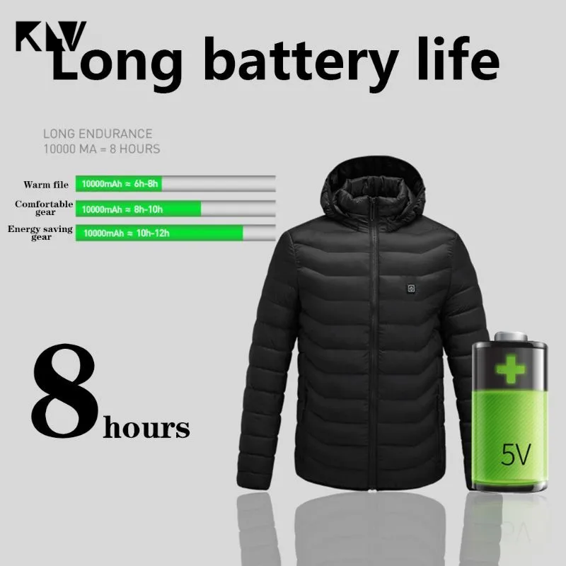 KLV для мужчин и женщин зимнее пальто с подогревом USB Электрический Длинные рукава теплый нагрев с капюшоном парки куртка с карманами