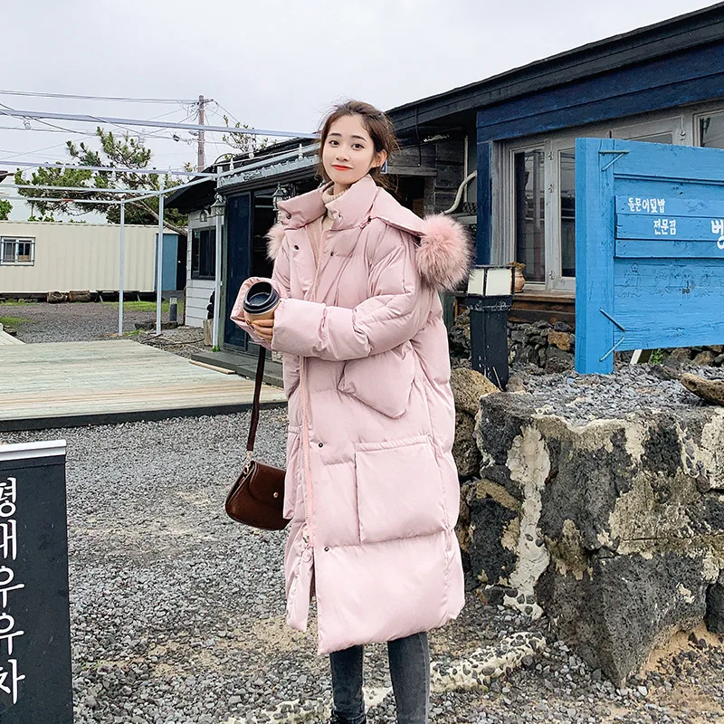 

Down Jacket Women's Long Thick Hooded Large Fur Collar Winter New Style Korean-style Loose-Fit Slimming Cotton-padded Clothes Co