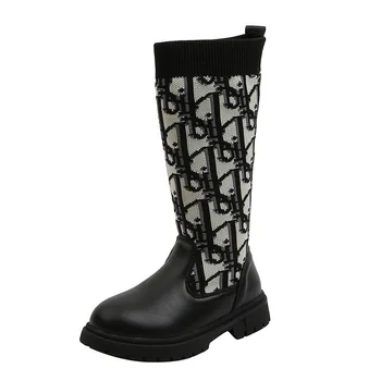 

2020 Autumn Girl Shoes Boots Slip-On Mixed Colors Round Toe Fashion Sweet Concise Med Heels Non-slip Warm Riding Boots