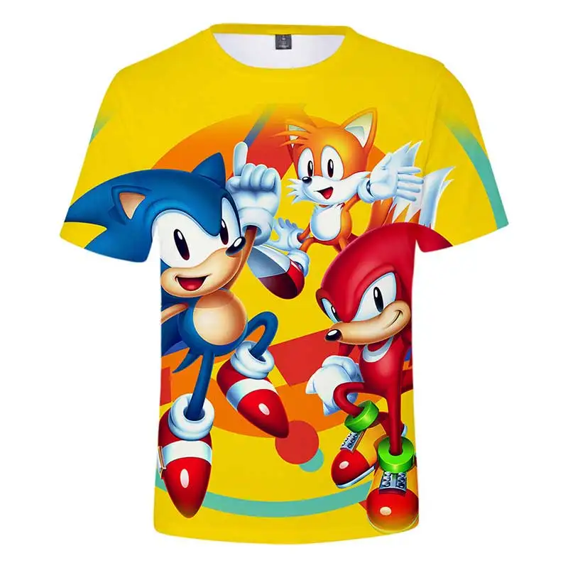 Sonic/летняя футболка для мальчиков и девочек, короткая футболка с объемным рисунком футболка из полиэстера детская одежда 8, 9, 10