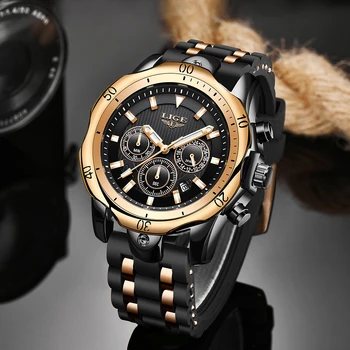 

New LIGE Watch For Men Top Brand Luxury Waterproof 24 Hour Date Quartz Clock Brown Silicone Sports WristWatch Relogio Masculino