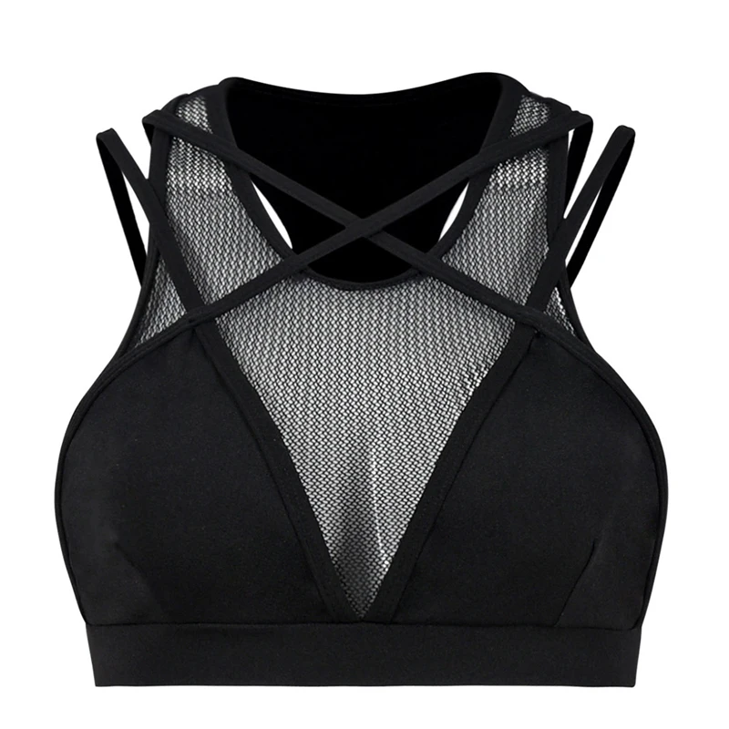 Sfit Fashion Women Deep V Perspective Sexy Delicate Doreen Non-Wired Everyday Sports Bra Solid Color Yoga Running Vest