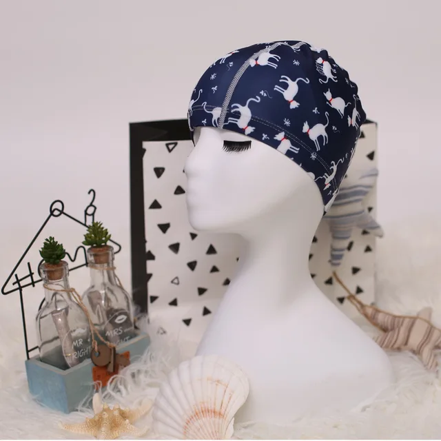 Flower Print Fabric Swimming Cap Swiming Pool Protect Long Hair Ears Hat Swim Bathing Hats Caps for Women Men Adults Ladies Hat 13