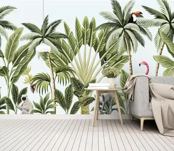 

CJSIR Customize 3d Wallpaper Hand Painted Rainforest Banana Leaf Flamingo Wallpaper Mural Living Room Background Wallpaper Decor