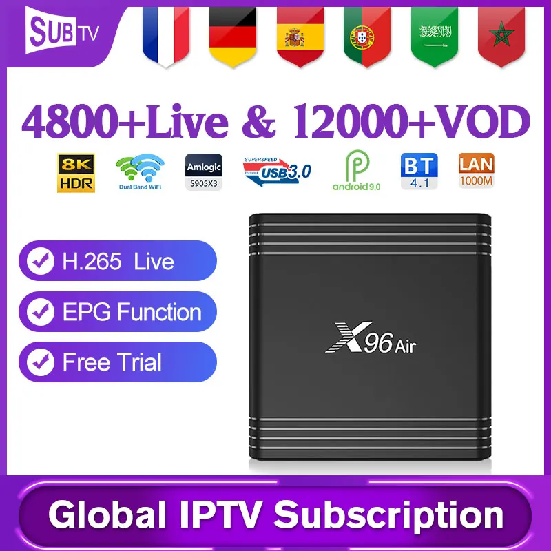 

Android IPTV France Spain German Portugal SUBTV IPTV subscription X96 Air S905X3 HDR IPTV French Arabic Belgium Sweden IP TV