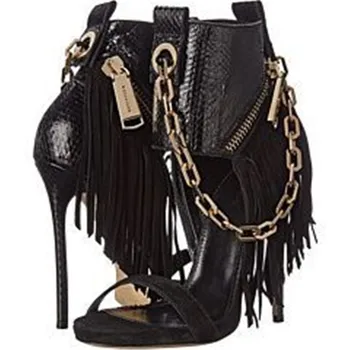 

Chain Sandals Fringed Bottines Sexy Women Tassel Pedant Encircled Peep Toe Multi color Ankle Boots Peep Toe Polka Dot High Heel