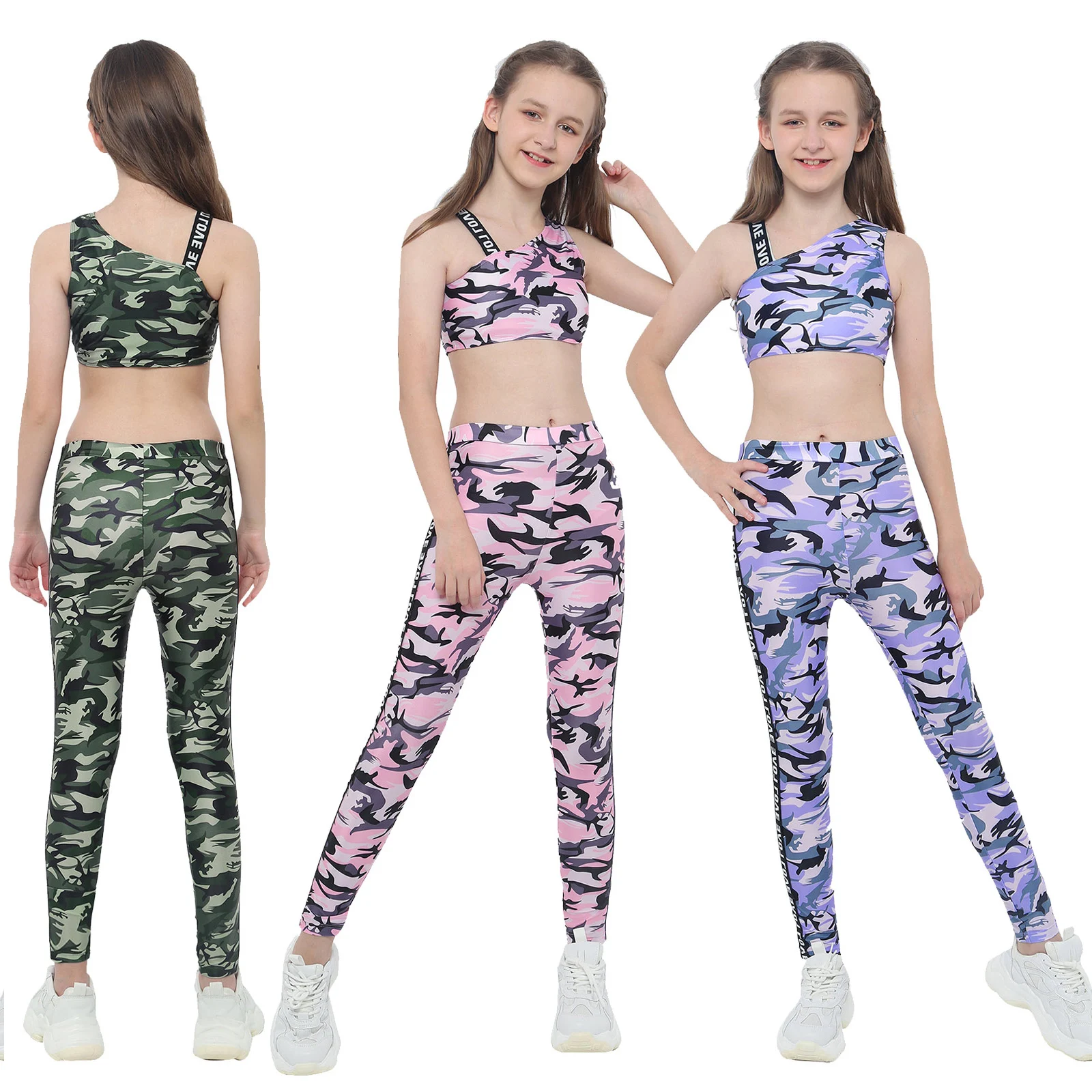 Kids Girls Ballet Dance Outfit Gymnastics Crop Tops+Bottom Set Workout Dancewear 