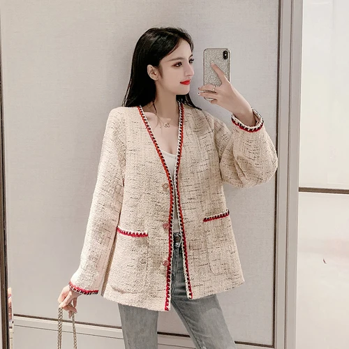 Винтажные свободные модные Chaqueta Mujer с v-образным вырезом Короткое повседневное женское пальто повседневные корейские карманные однобортные куртки