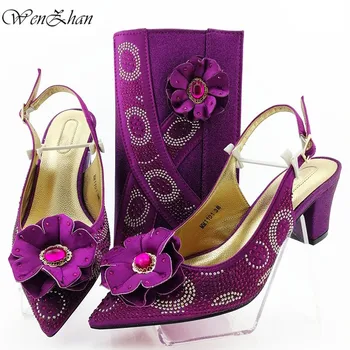

WENZHAN Luxury Designers Nigerian Shoes and Matching Bags Set Flower Decorated Mid Heel Shoes With Matching Bags 38-43 B911-10