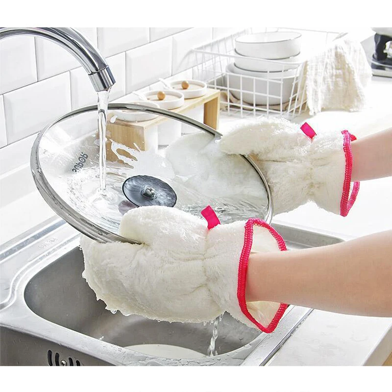 Натуральные чистящие Висячие волшебные перчатки из бамбукового волокна водонепроницаемые перчатки без погружения масла для мытья посуды для кухни из микрофибры 1 шт