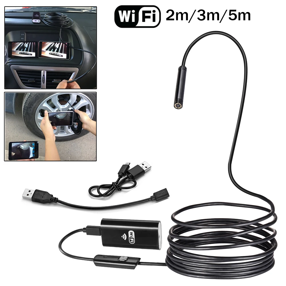 Wifi car endoscope 8mm camera wireless network endoscope camera 720P endoscope waterproof Android iOS smart phone car tube