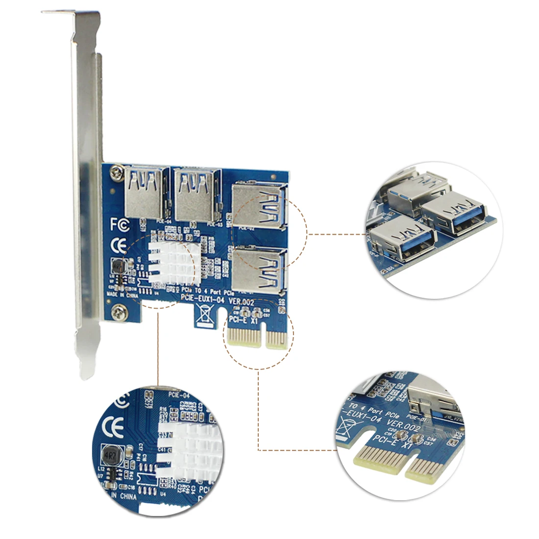 Usb Bitcoin Miner PCI-E 1 To 4 PCI Express 16X Slots Riser Card Mining Pcie  Riser Cable