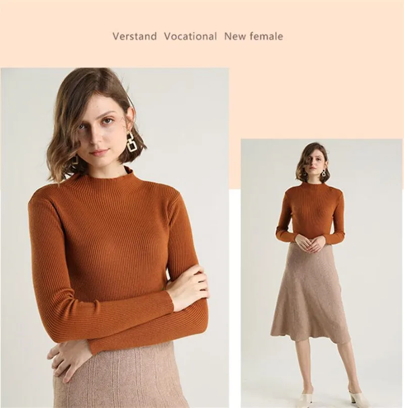 GCAROL New Fall Winter Women Half High Collar 30% Wool Sweater Stretch Tight Fit Short Knitting Jumper OL Render Knit Knitwear