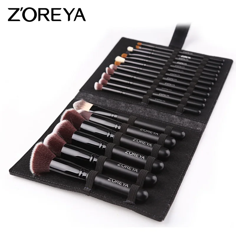 

Zoreya New Style Makeup Brush 18 Artificial Fiber Makeup Set Black And White with Pattern Wooden Handle Beauty Tool