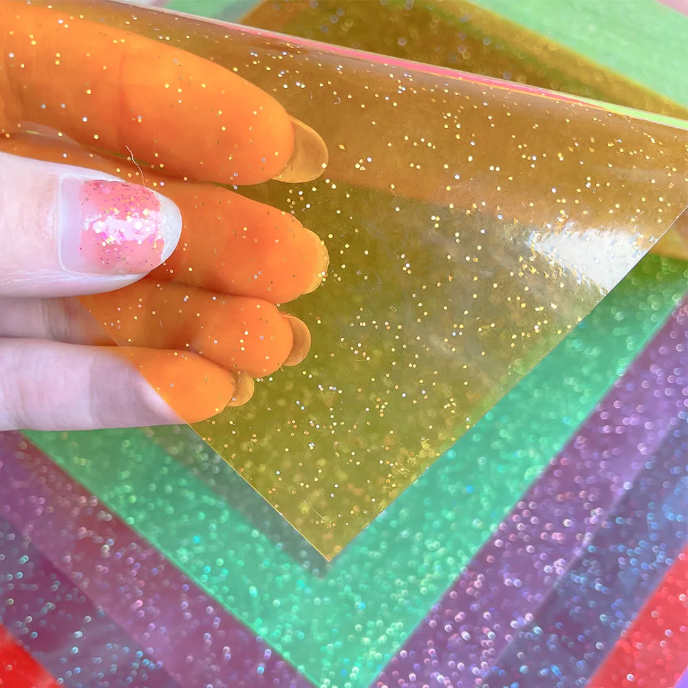 20x30cmPVC Jelly Vinyl Fabric Transparent Glitter Powder Synthetic Leather Sheet for DIY Hair Bow Craft Supplies Home Decoration