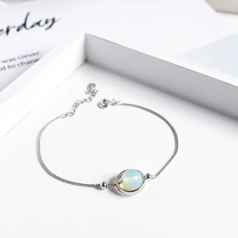 

8 Colors Opal Crystal Stone Pure 925 Sterling Silver Chain Charm Bracelets For Women Statement Anklet Bracelet Femme Party Gifts