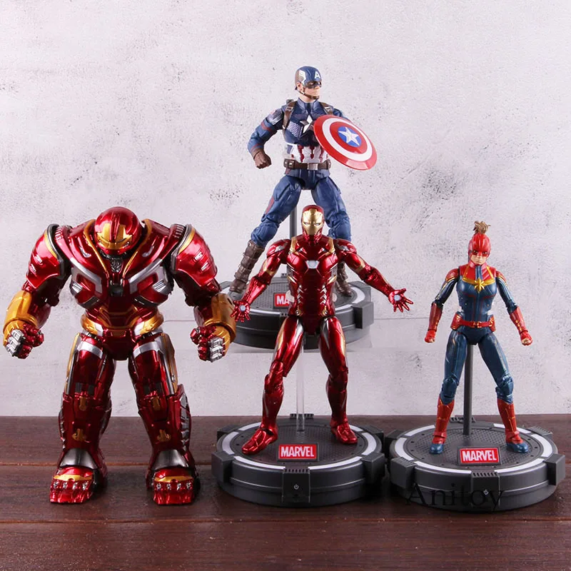

Marvel Avengers Endgame Iron Man Captain Marvel Hulkbuster Captain America Action Figure PVC Collectible Toy With LED Light