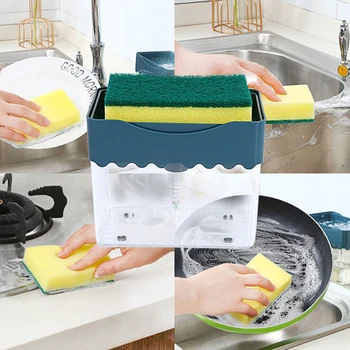 

Kitchen Accessories 2-in-1 Sponge Box Hand Soap Dispenser Double Layer Plastic Liquid Soap Dispenser Sponge Scrubber Holder Case