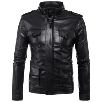 

Moto Biker Men Faux Leather Jacket Patchwork Winter Jacket Autumn Motorcycle PU Leather Coat
