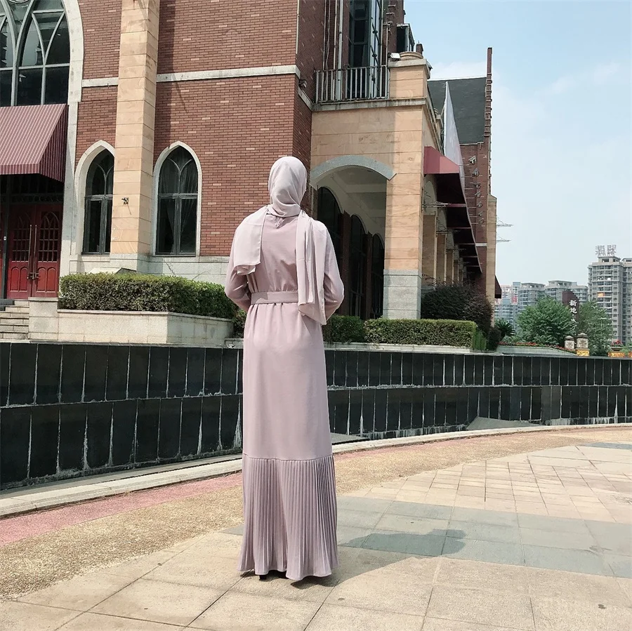 Siskakia офисное женское Макси длинное платье мусульманское элегантное однотонное Плиссированное лоскутное платье с длинным рукавом воротник Питер Пэн осенняя одежда