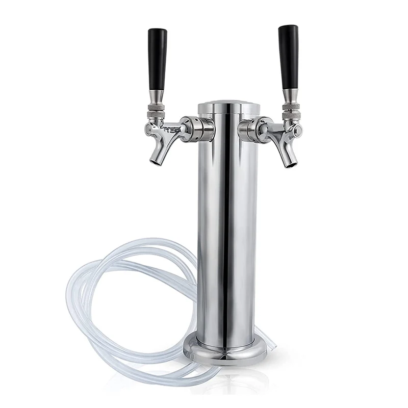 Idalinya Beer Dispenser Stainless Steel Silver Adjustable Draft Beer Tower Dispenser Faucet Tap Set Double-Headed Wine Column 