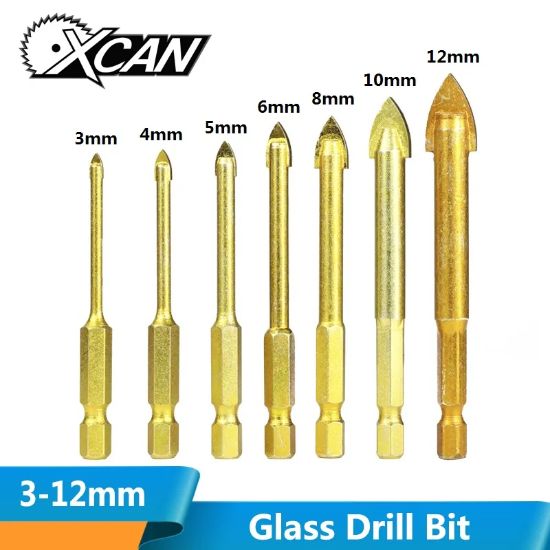  5 Pieces 1/4'' Hex Shank Tungsten Carbide TCT Glass Drill Bits Set Titanium Coated Power Tools Acce