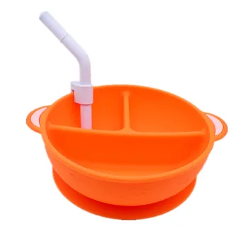 

Dinner Soft Silicone Cute Panda Tableware Plate Non Slip Suction Food Dish Feeding Baby Bowl 3 Compartments Portable With Straw