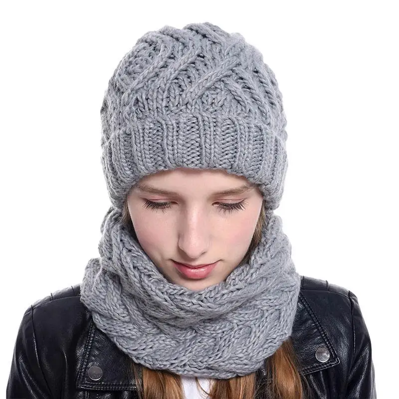 

Hot Earmuffs Ladies Hat Warm Bib knitting Wild Two-piece hat and scarf set