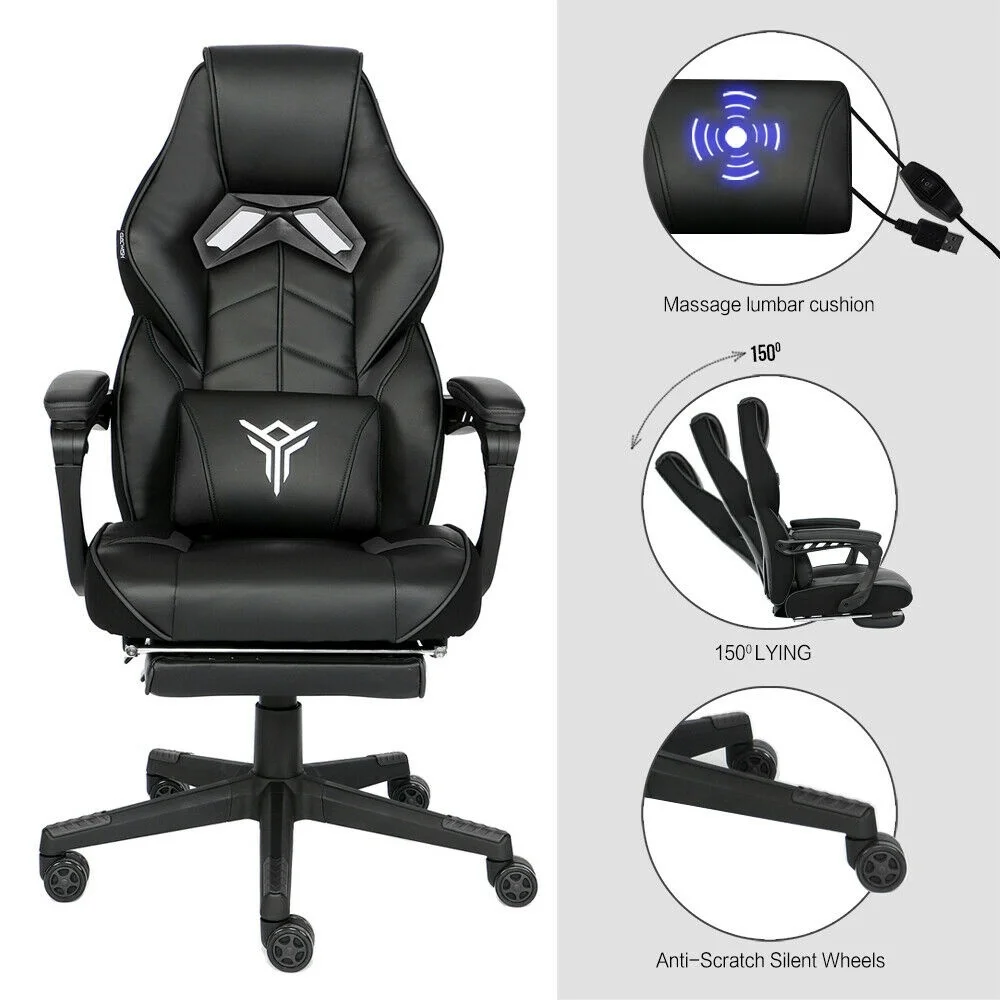 

Massage Gaming Racing Chair Computer Seat Swivel Recliner 3D Spine Support