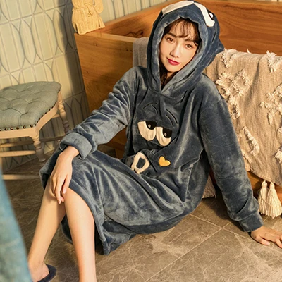 BZEL Милая женская одежда для сна с длинным рукавом ночная рубашка женская мультяшная Пижама зимняя теплая ночная рубашка 9 цветов фланелевые пижамы - Цвет: 007
