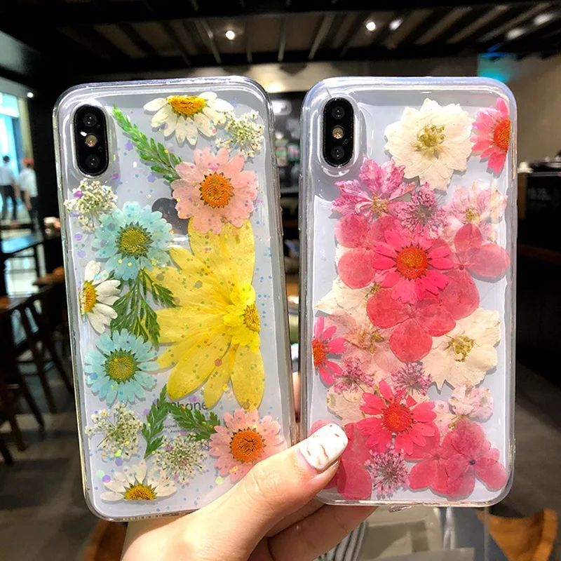Прозрачный мягкий чехол из ТПУ с настоящими сушеными цветами для iphone 11 Plus Max 7 8 plus